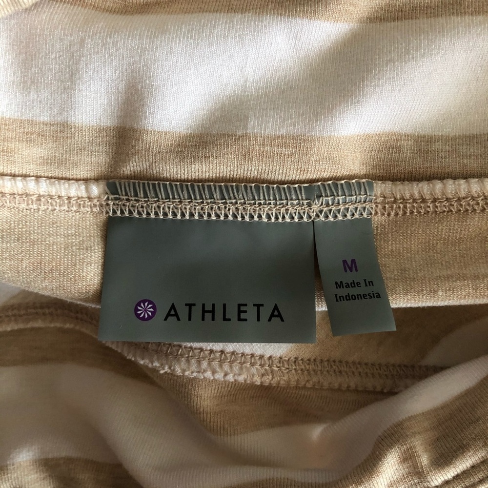 Athleta Skirt Ribbon Stripe Faux Wrap Midi Skirt Tan & Cream Sz M GUC - Picture 10 of 12